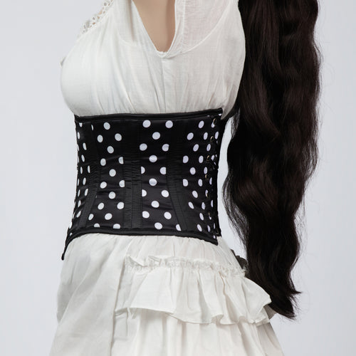 Lily - Black White Polka Dot Pin Up Steel Boned Waspie Corset