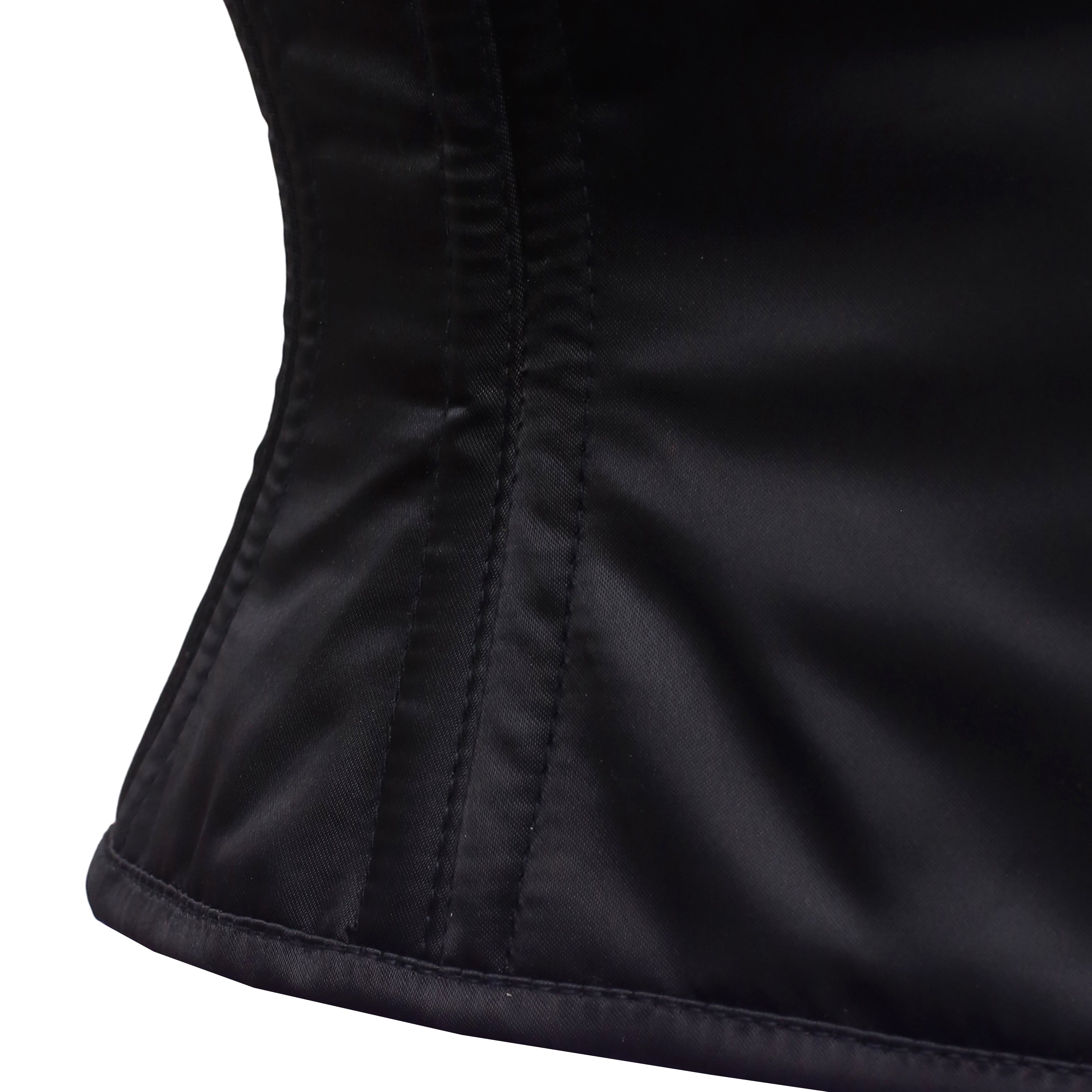 satin waspie corset black seam stitching detail - corsets island