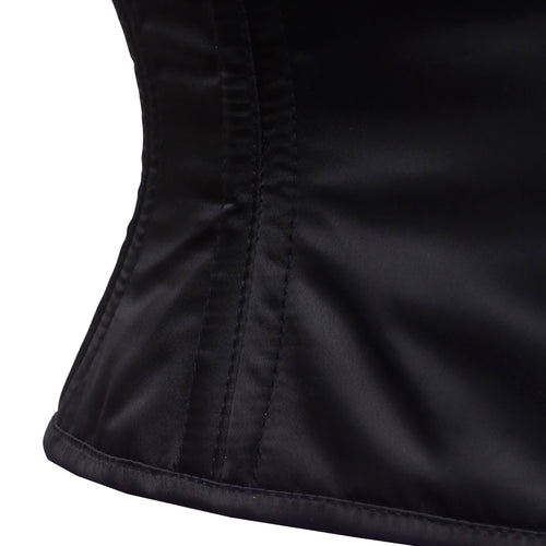satin waspie corset black seam stitching detail - corsets island