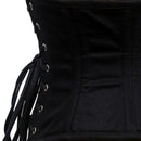 trixie black cotton waspie corset side view lace up back silver eyelets corsets island