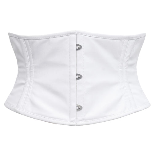 trixie white cotton waspie corset front view hook and eye closure corsets island