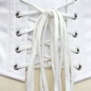 trixie white cotton waspie corset lace up back close up detail corsets island