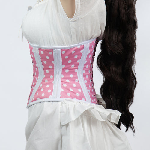 Bonnie - Pink White Polka Dot Pin Up Waist Training Steel Boned Corset
