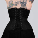 vivian black cotton curvy underbust corset back view lacing modesty panel corsets island
