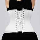 vivian white cotton curvy underbust corset back view lacing silver eyelets hip flare corsets island