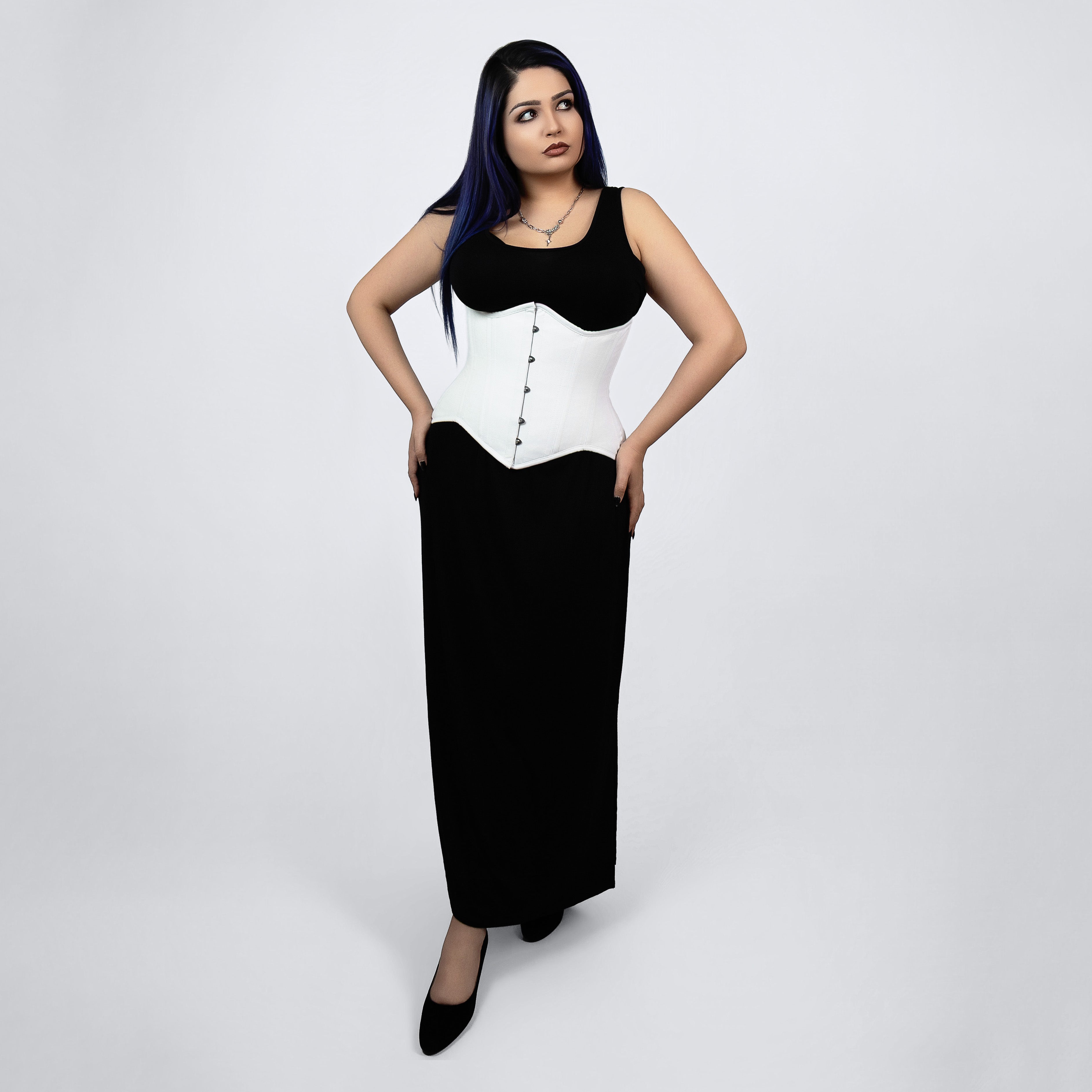 vivian white cotton curvy underbust corset plus size waist training full body corsets island